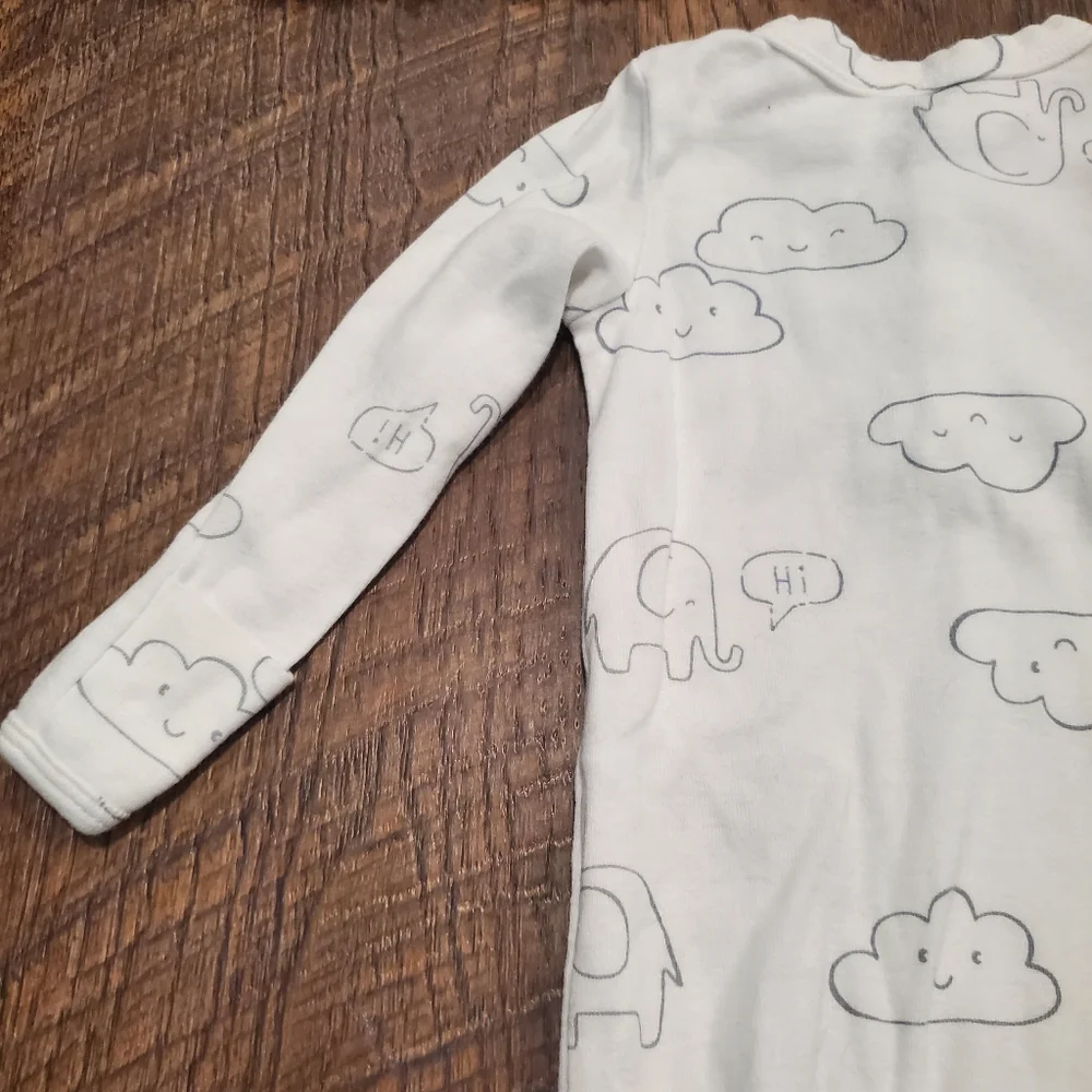Carters Sleep Sack Sleeper Cotton Gown White Clouds Elephant Gender Neutral 0-3M